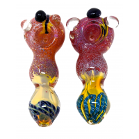 4.5" Silver Fumed Frit Head Bubble Body Hand Pipe - (Pack of 2) [ZD214]
